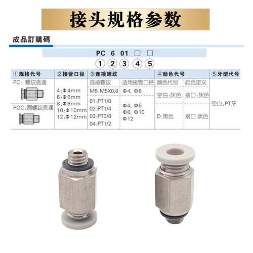 正品亚德客直通接头 PC4-M5 PC401 PC402 PC6 601 PC602 603 604