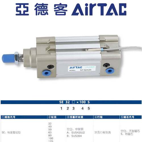 亚德客气动IOS标准气缸SE63X25/50/75/100/125/150/175/200/225-S