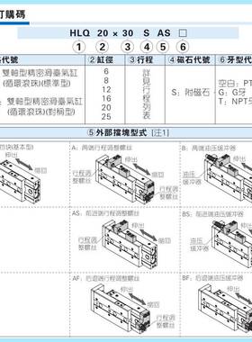 亚德客滑台气缸HLQ8X12X10X20X30X40X50X75X100SB/SBS/SBF HLQL