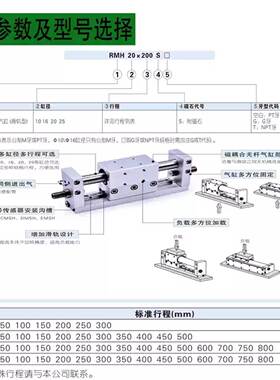 亚德客无杆气缸RMH10X 16X 20X 25X 50S/100S/150S/200S/250S300S