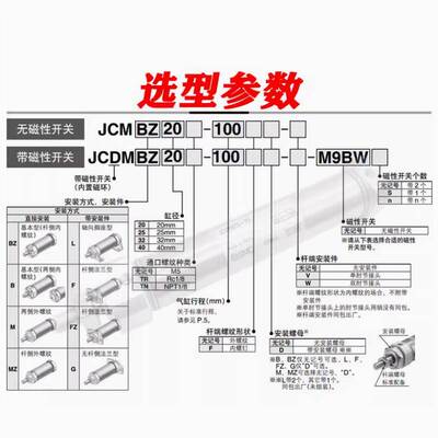 SMC气缸JCMM/JCDMM20/25/32/40-25/50/75/100/125/150/175/200-F
