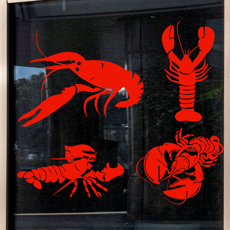 龙虾贴纸窗花玻璃红色