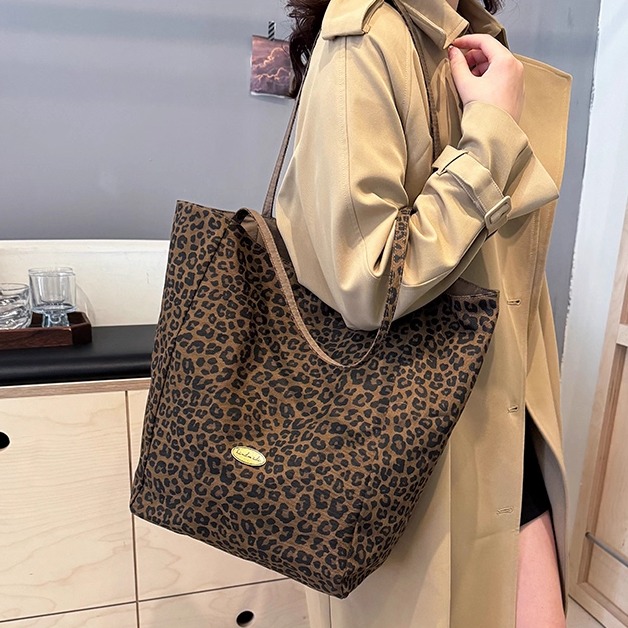 双面背豹纹帆布包大容量韩系慵懒风2025新款秋冬麂皮绒手提单肩包