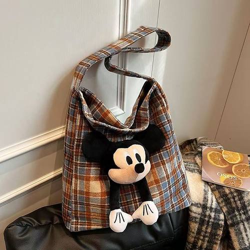 复古毛呢帆布包女斜挎大容量百搭韩系慵懒风学生单肩包通勤托特包