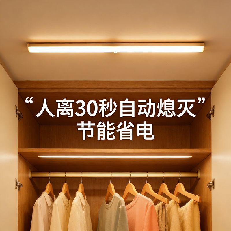 LED智能人体感应暖黄暖光白光充电磁吸灯人走灯灭夜用过道小夜灯
