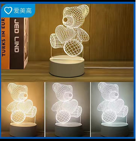 3D小夜灯插电式生日礼物台灯床头灯网红闺蜜卡通小熊氛围灯