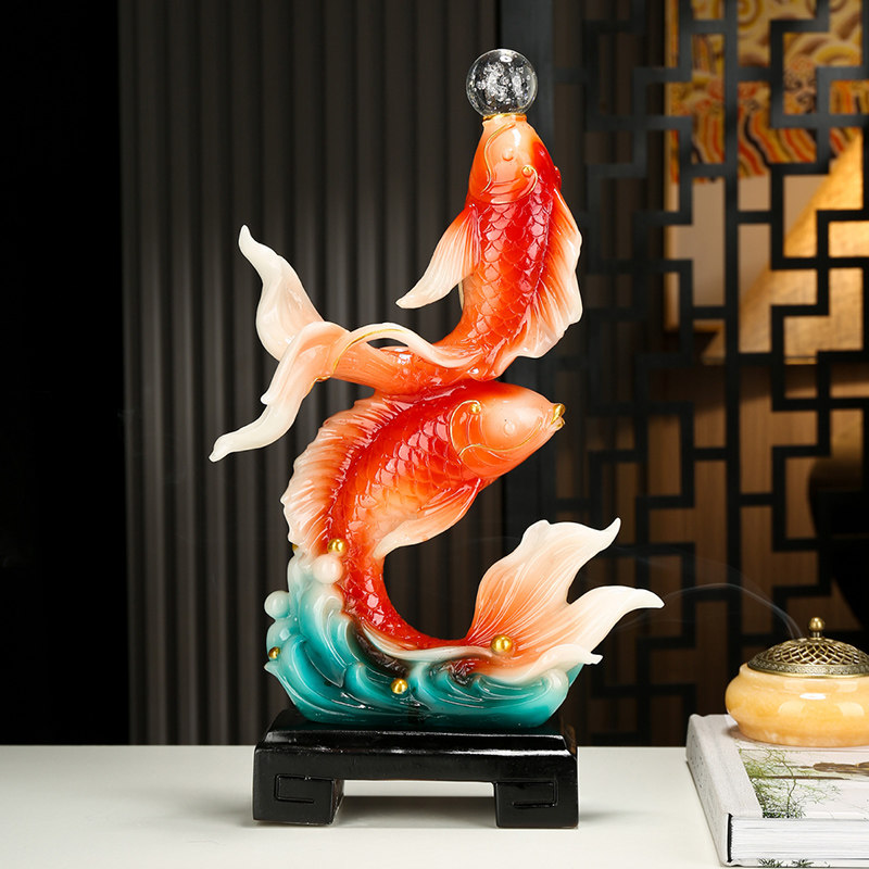 双鱼越龙门锦鲤鱼戏珠开业招财摆件客厅玄关酒柜装饰乔迁新居礼物,家居饰品,装饰摆件,淘宝优惠券,粉丝福利购,淘宝优惠卷