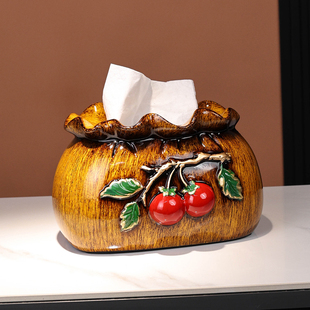 新中式柿子纸巾盒烟灰缸客厅茶几遥控器收纳盒抽纸盒高档轻奢摆设