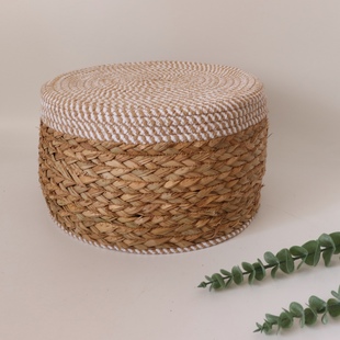 简约棉绳拼接草编榻榻米坐垫加厚海绵蒲草蒲团坐垫实心小凳子