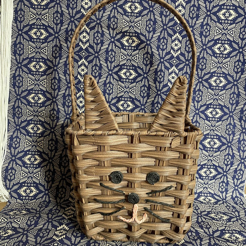 小兔子杂物收纳篮手工编织桌面创意草编收纳盒野餐蓝手提篮仿藤编