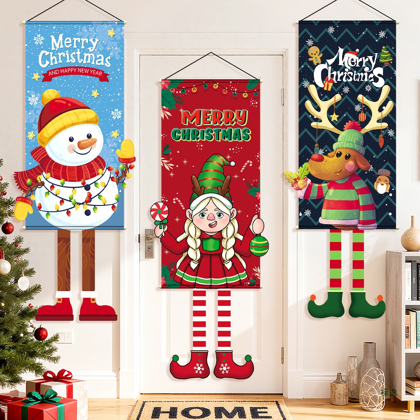 christmas圣诞节装饰品场景布置雪老人麋鹿挂旗酒吧氛围拍照道具