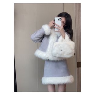 法式小香风套装女秋冬季高级感夹棉外套上衣小个子气质高腰半身裙