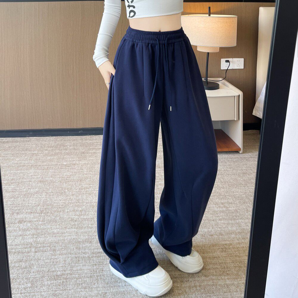 黑色弯刀运动裤女秋冬2025新款加绒大码胖mm宽松休闲香蕉阔腿裤子