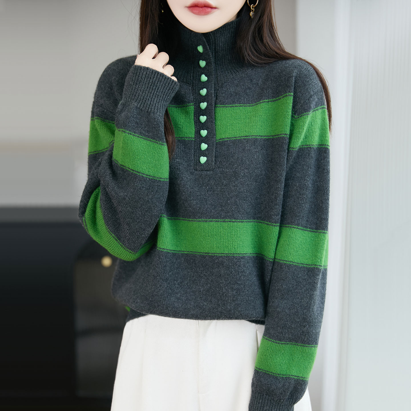 高领羊毛衫女100纯羊毛