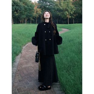 法式富家千金小香风毛呢外套女冬季新款高级感气质半身裙子两件套