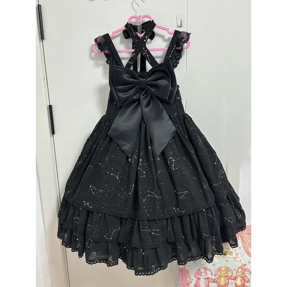 【黑贝壳】黑色蝴蝶结lolita连衣裙生日礼服洛丽塔烫金洋装公主裙