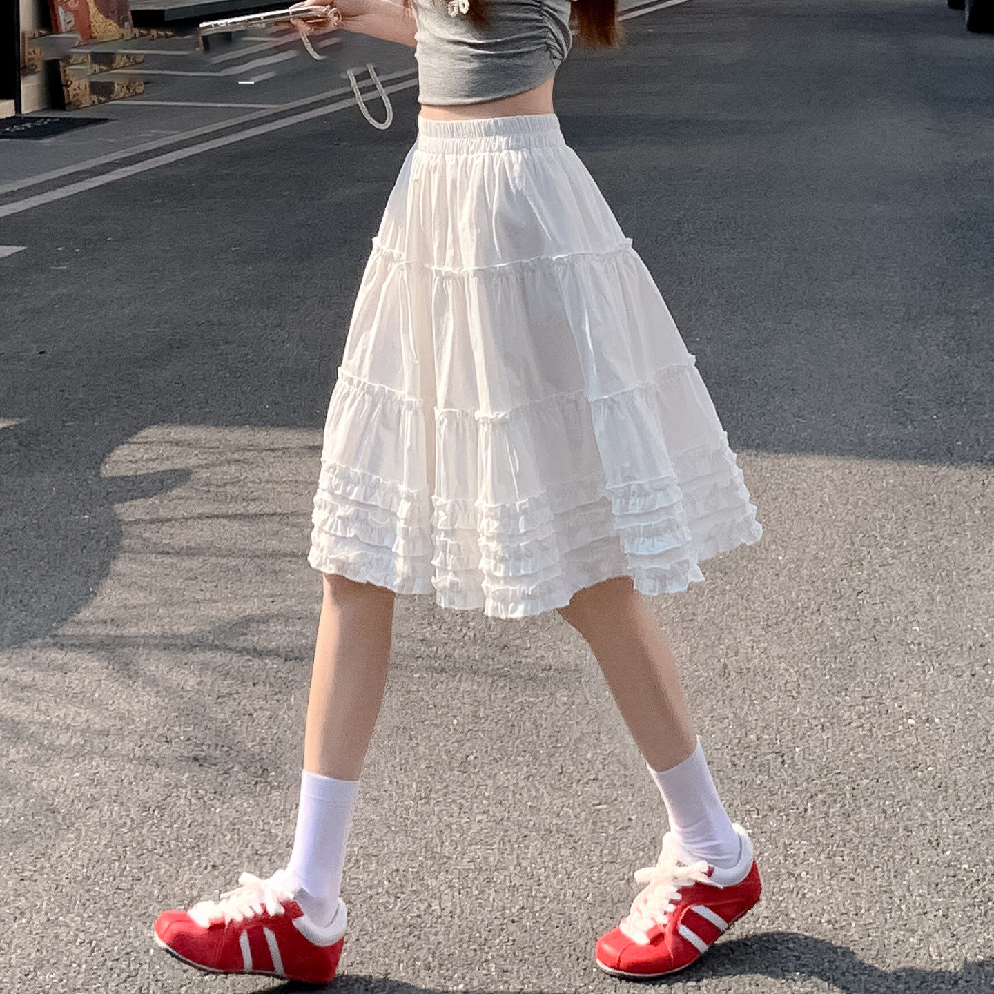 高级感白色半身裙女夏季a字中裙2026新款大码胖mm显瘦遮肚蛋糕裙