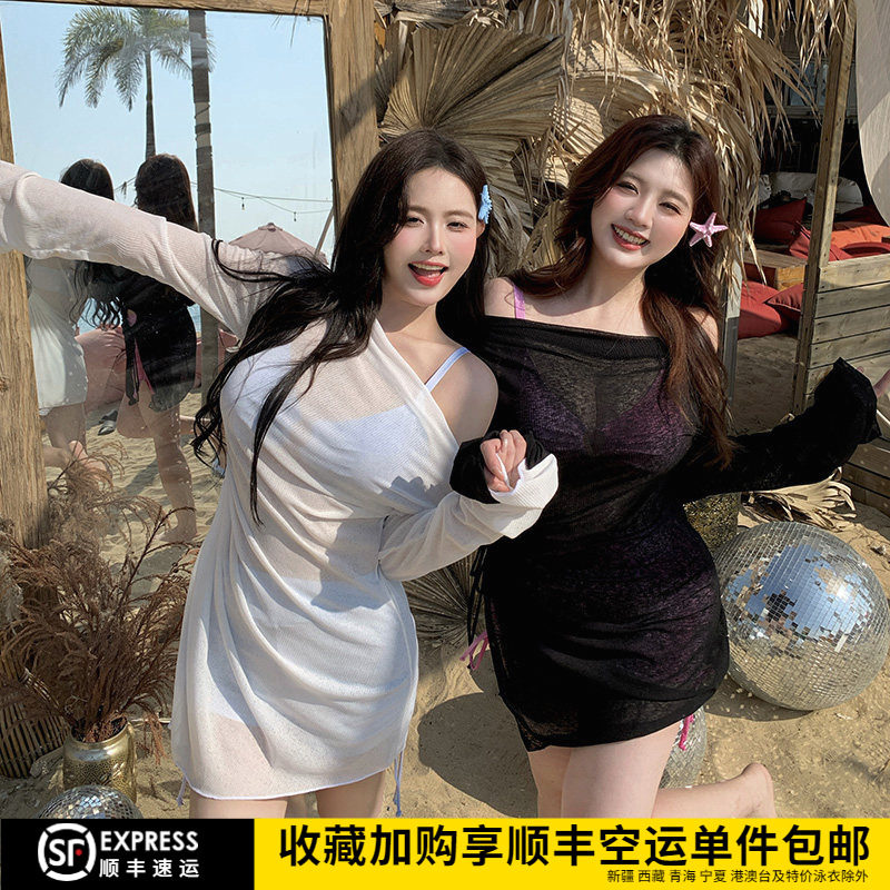 纯欲ins风大码分体泳衣女200斤度假高级感长袖三件套性感温泉泳装