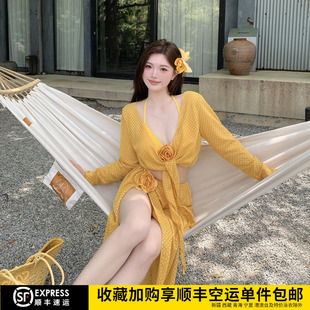 莉姿家夏比基尼泳衣女分体四件套性感长裙高级感绝美沙滩海边度假