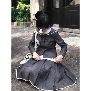 LBTUPR 夏日银砂糖 原创设计水手领波点学院千金风蕾丝套装