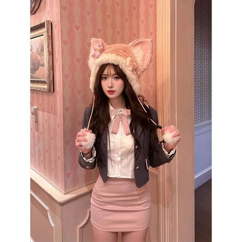 LBTUPR北京环球影城穿搭红色学院风jk韩系制服粉色三件套套装秋冬