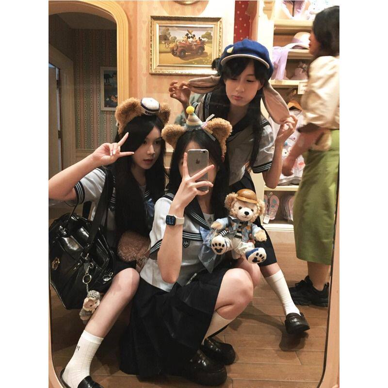 LBTUPR穿搭环球影城疯狂动物城夏日蓝色中裙收腰水手服jk制服套装