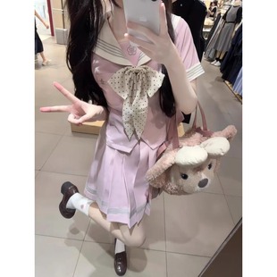 来块 草莓牛乳 水玉夏服夏季 日系校供水手服学院JK制服百褶裙套装