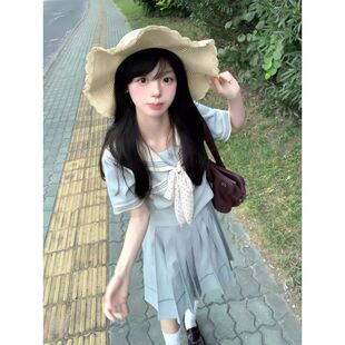 *薄荷白巧*日系JK水手服绿色短袖上衣学院风制服百褶裙套装女