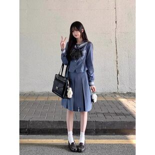 LBTUPR 梗豆水玉熊本蓝水手服中间服显瘦JK制服学院波点