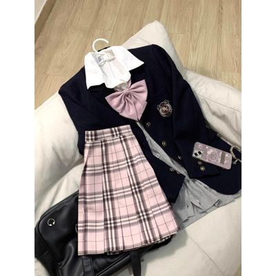 LBTUPR莓莓日系学院风JK制服西装外套灰色开衫衬衫粉色百褶裙套装