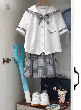 澜岛中夏季日系JK制服水手服短袖夏服格裙学院风套装夏百褶裙