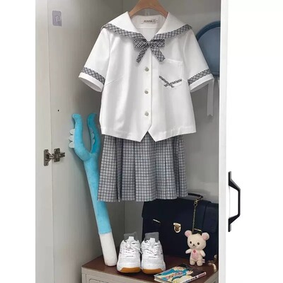 澜岛中夏季日系JK制服水手服短袖夏服格裙学院风套装夏百褶裙