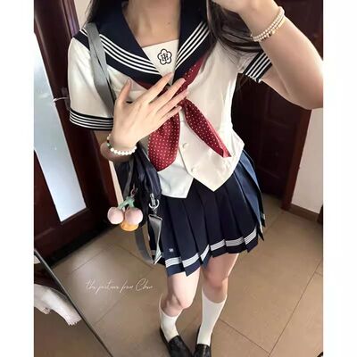 【水玉夏服】夏季日系JK制服水手服校供感学院风短袖上衣百褶裙女