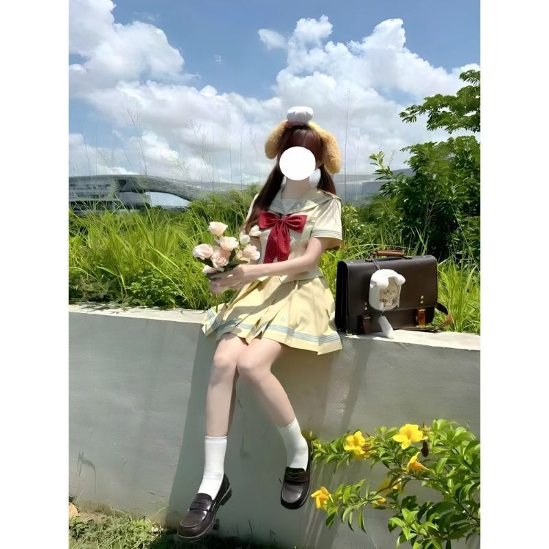 柠檬挞*水玉夏服日系校供水手服套装夏季学院风收腰JK制服百褶裙