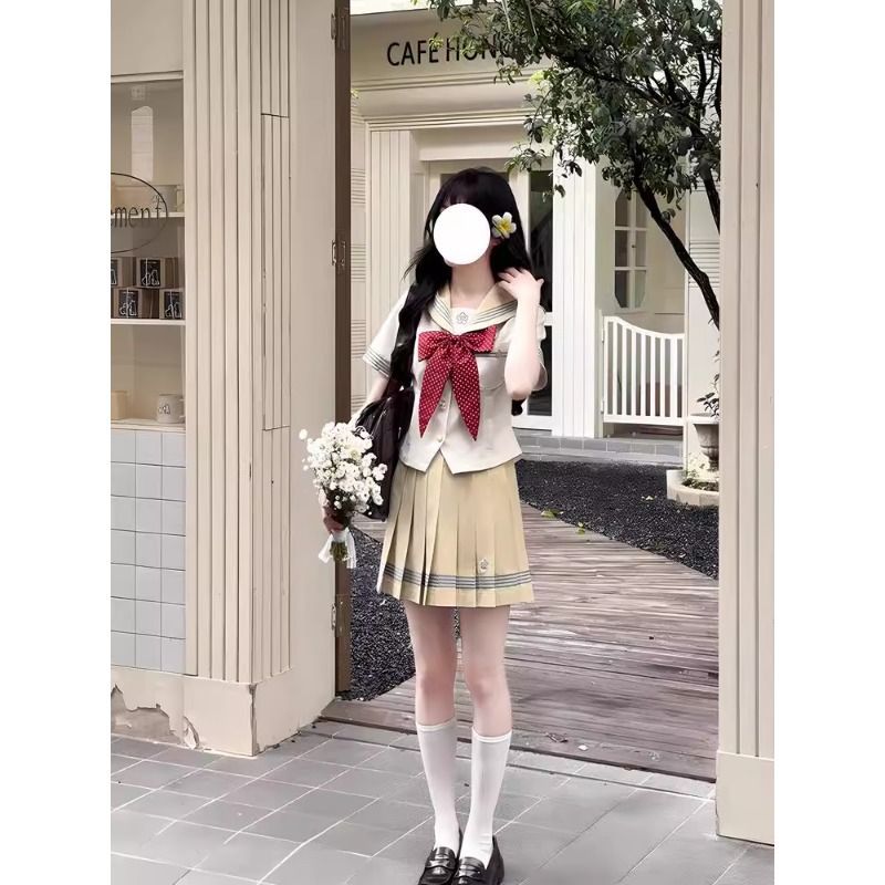 柠檬挞*水玉夏服日系校供水手服套装夏季学院风收腰JK制服百褶裙