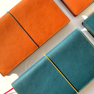 仓末头层牛皮mbox植鞣摔纹书衣旅行手账真皮笔记本TN定页记事本