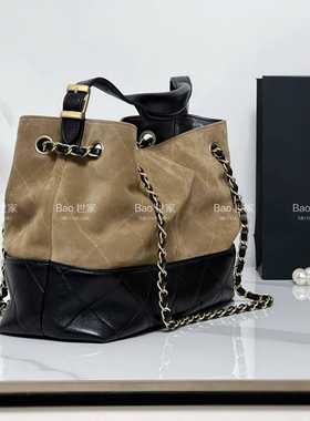 「FA」氛围拉满｜25A麂皮拼接棕色购物袋单磨砂单肩斜挎包女