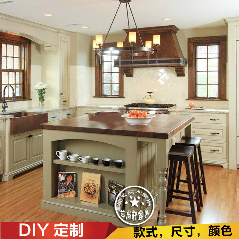 北欧实木餐边柜开放式厨房中岛台料理桌操作柜客厅吧台备餐台橱柜