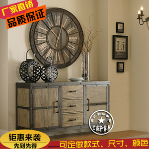 LOFT美式复古铁艺实木餐边柜碗柜门厅玄关柜储物柜移动餐台茶水柜