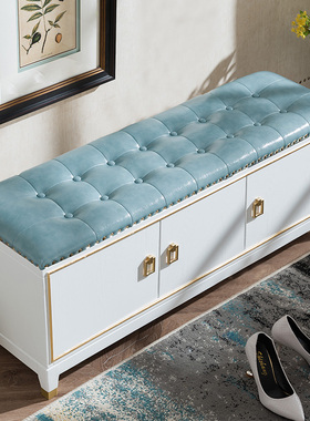 简约白色鞋柜换鞋凳一体实木真皮整装换鞋柜家用门口收纳柜玄关u.