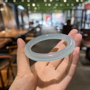 【海蓝宝】天然玛瑙圆条天青冻冰种新中式晴水手镯少女汉服天空蓝