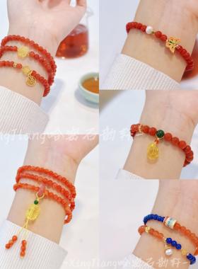 天然南红玛瑙手串柿子红