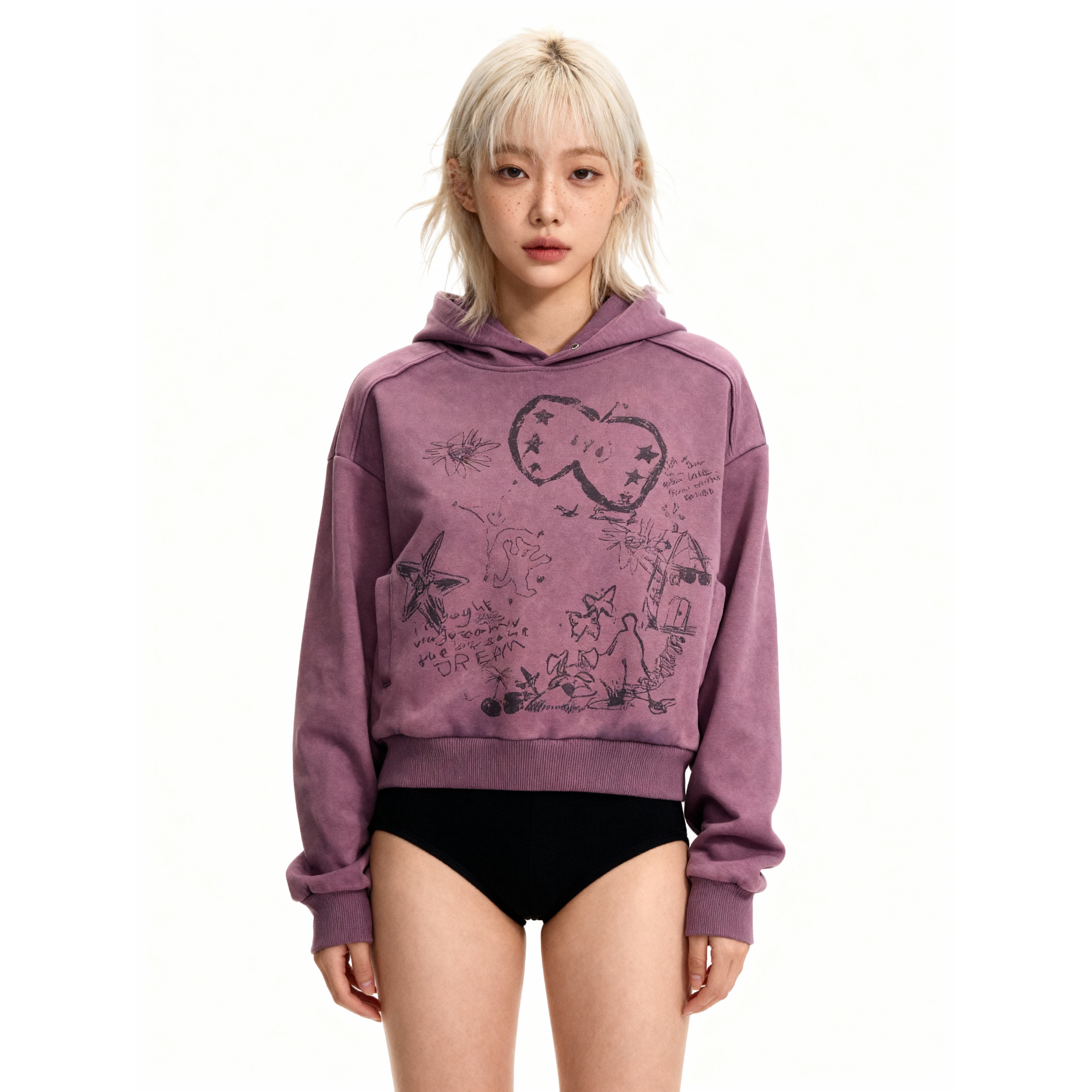 韩国 CTTSTUDIOS 小众设计师款 涂鸦星星连帽卫衣女bf短款上衣