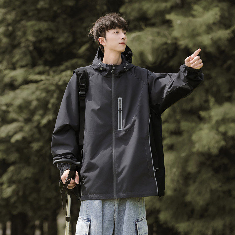 小青少年户外冲锋衣尼妮家宽松休闲夹克男街头嘻哈潮流力连帽外套