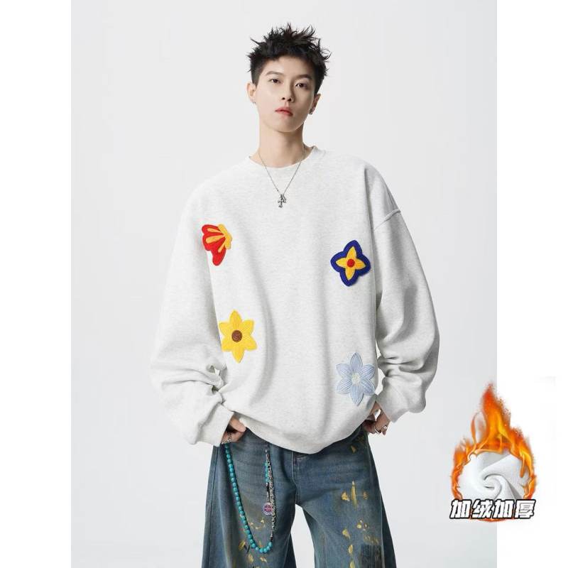 小青少年刺绣圆领卫衣男长袖尼妮家T恤上衣街头嘻哈潮流力打底衫