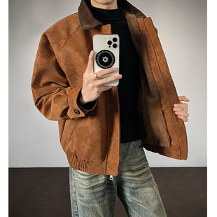 小青少年美拉德加绒棉衣泥家加厚皮夹克妮力座棉服山雕外套街头潮