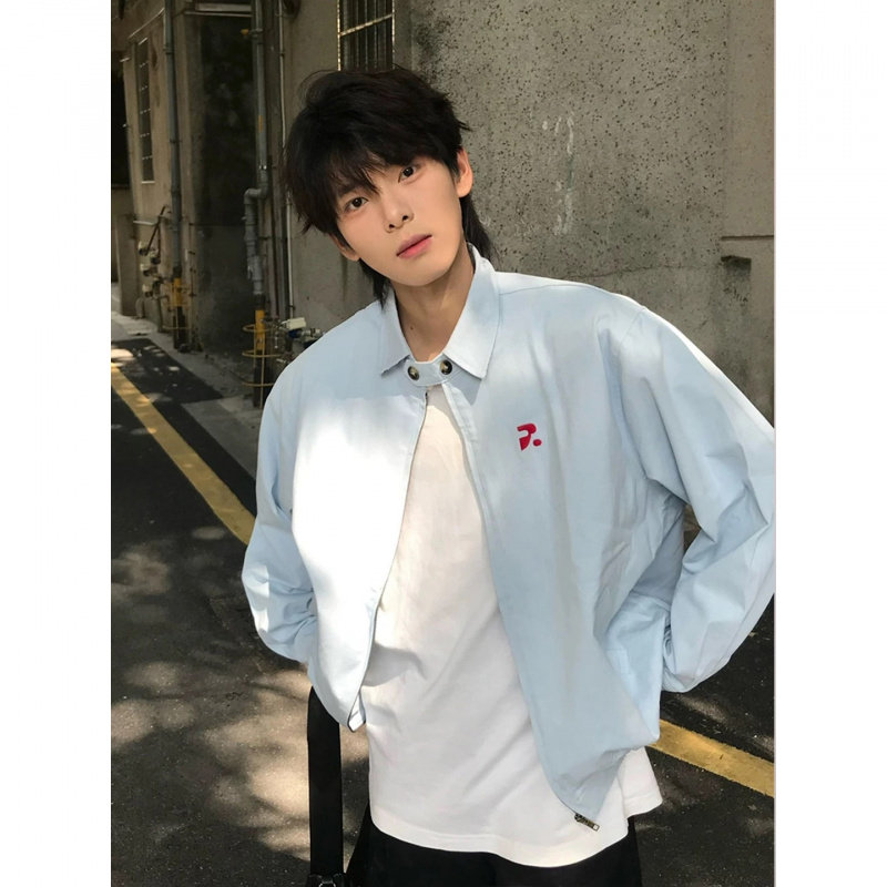 小青少年尼翻领行政夹克衫男妮家港风复古外套街头嘻哈潮流力上衣