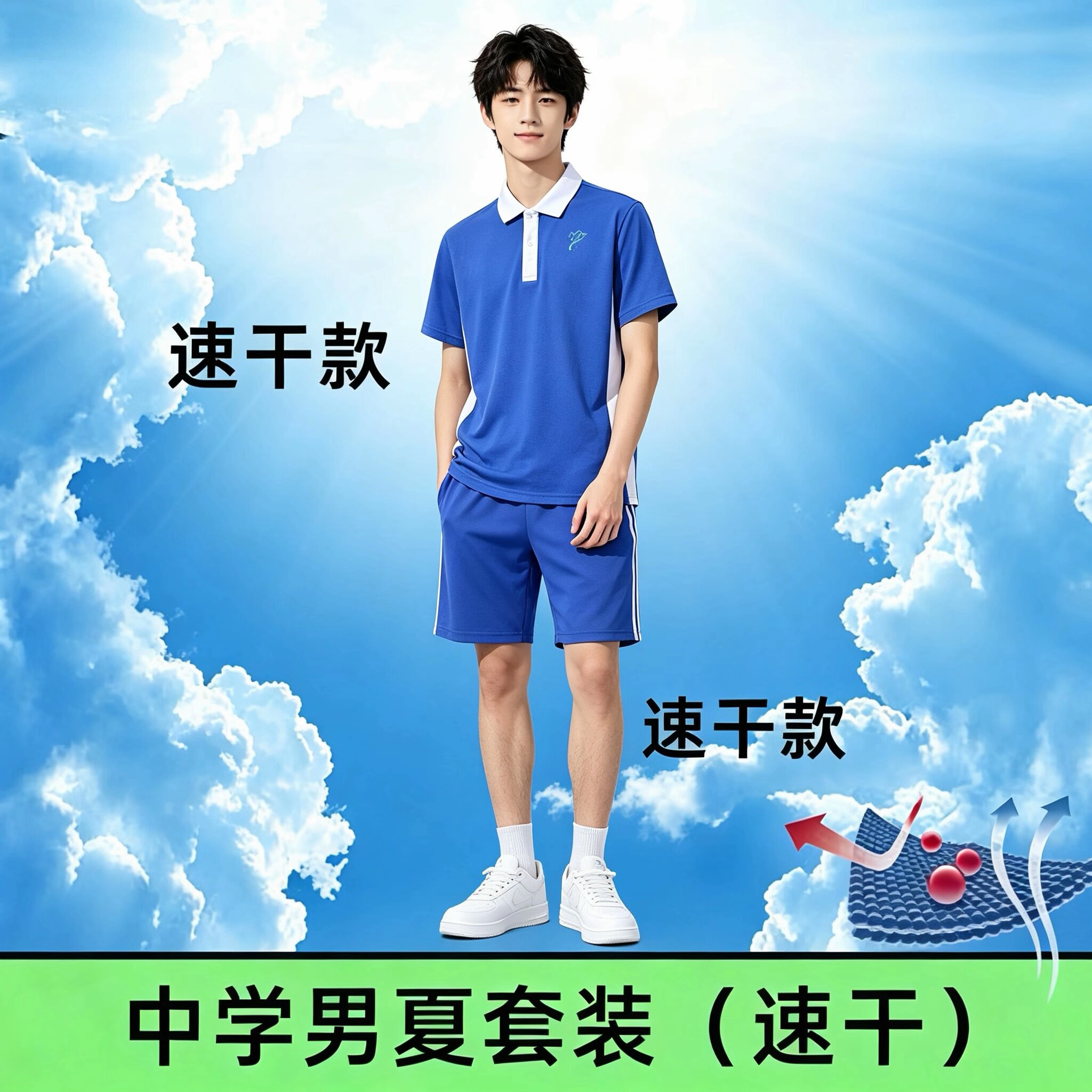 夏季蓝色短袖速干衣深圳校图片