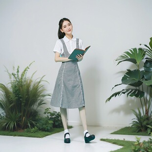 深圳校服莎臣豹中学生女生夏季礼服连衣裙白格子工厂直发顺丰快递