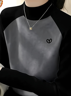 小众设计双面德绒撞色半高领长袖t恤女保暖上衣内搭打底衫秋冬季